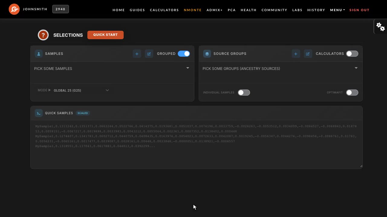 How to run nMonte with G25 coordinates on Genoplot